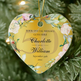 Ornamento De Cerâmica Aniversário de 50 anos de casamento Floral Monogra