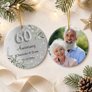 Ornamento De Cerâmica aniversário de 60 anos de casamento foto de folhag