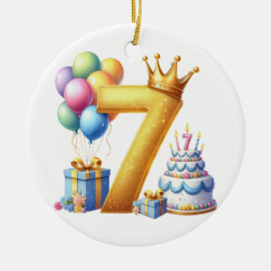 Ornamento De Cerâmica Aniversário de 7 anos dourado