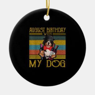 Ornamento De Cerâmica Aniversário De Agosto Com O Meu Cachorro Bemese Mo
