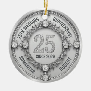 Ornamento De Cerâmica Aniversário de Casamento com 25