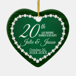Ornamento De Cerâmica Aniversário de Casamento de 20 | Emerald e Silver
