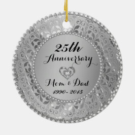 Ornamento De Cerâmica Aniversário de Casamento de 25 de Ouros e Prata