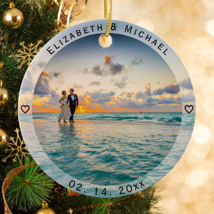 Ornamento De Cerâmica Aniversário de Casamento de Fotos em Newlyweds Sim