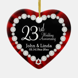 Ornamento De Cerâmica Aniversário de casamento DIY Red Satin e Diamant