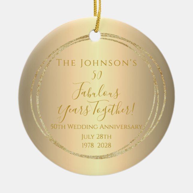 Ornamento De Cerâmica Aniversário de Casamento do Ouro 50º Personalizado (Frente)