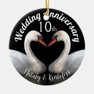 Ornamento De Cerâmica Aniversário de casamento dois cisnes Black