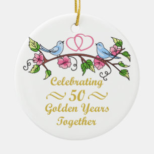 Ornamento De Cerâmica Aniversário de casamento dourado