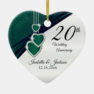 Ornamento De Cerâmica Aniversário de Casamento Verde 20 Emerald