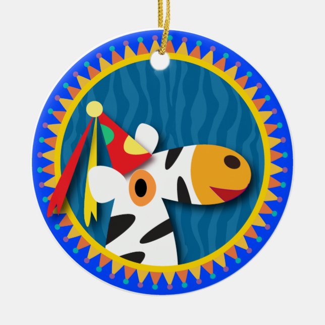 Ornamento De Cerâmica Aniversário de criança: Zebra (Frente)