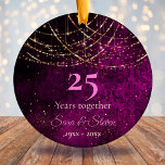 Ornamento De Cerâmica Aniversário de Natal, ouro roxo<br><div class="desc">Mal púrpura de ouro púrpura, brilho, luzes de férias monograma Festa de Natal Aniversário de Casamento Cerâmica. Sparkly, na moda e belo e elegante presente barato para casais celebrando seu casamento. É uma elegante marca de aniversário de casamento que pode ser personalizada com sua informação especial de aniversário. Ps: não...</div>