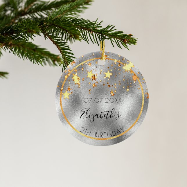 Ornamento De Cerâmica Aniversário de ouro prateado brilhante estrelas am (Criador carregado)
