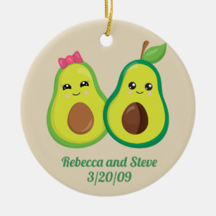 Ornamento De Cerâmica Aniversário do Casal Casado Avocado Cute
