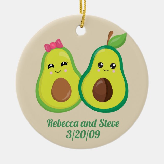 Ornamento De Cerâmica Aniversário do Casal Casado Avocado Cute (Frente)