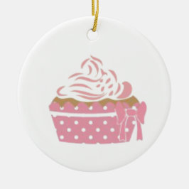 Ornamento De Cerâmica Aniversário do Cupcake Rosa
