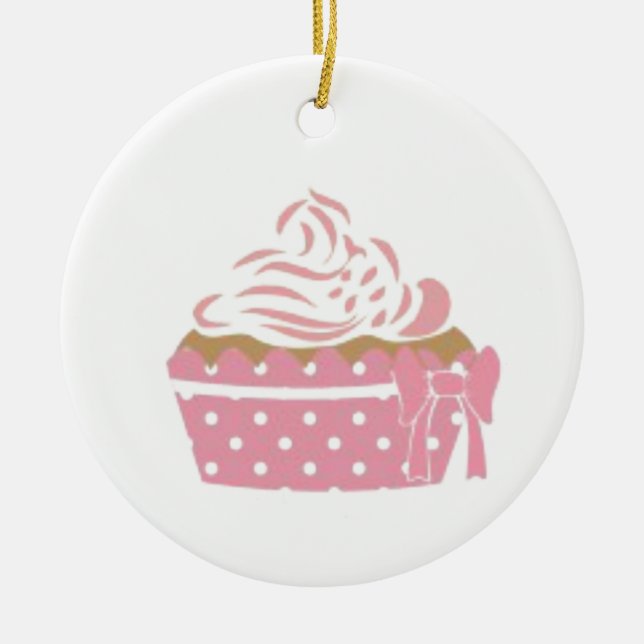 Ornamento De Cerâmica Aniversário do Cupcake Rosa (Frente)