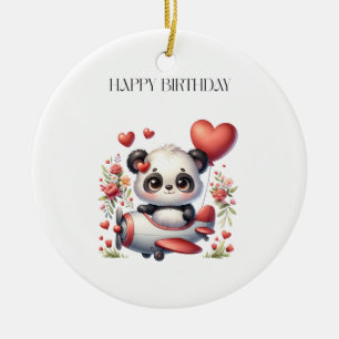 Ornamento De Cerâmica Aniversário do Panda Piloto
