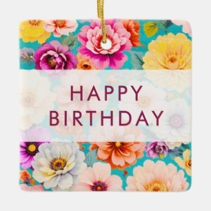 Ornamento De Cerâmica Aniversário Floral Retro Moderno Personalizado