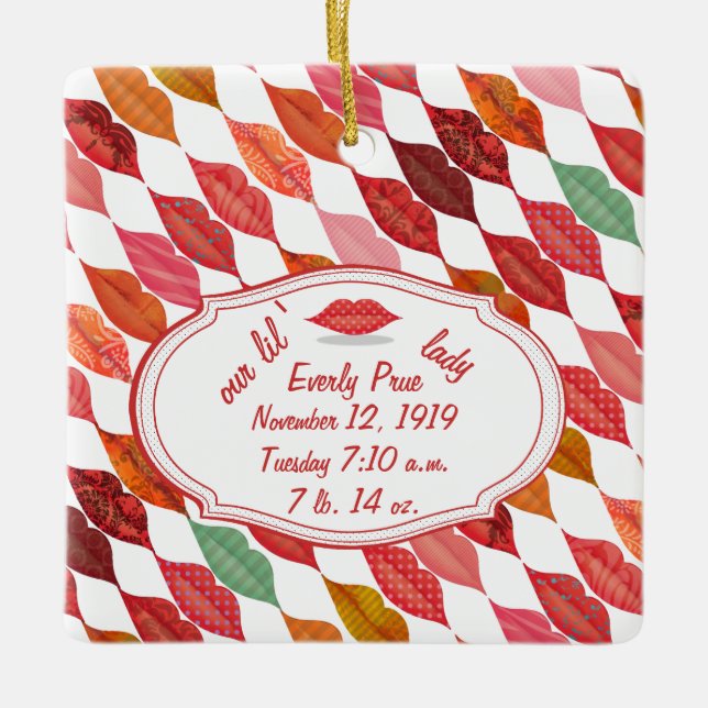 Ornamento De Cerâmica Aniversário Hipster Bebê Menina Retro Lil Lady (Frente)