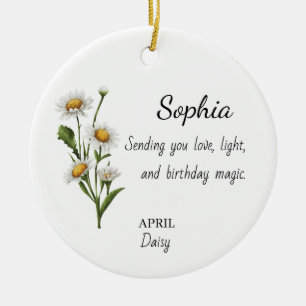 Ornamento De Cerâmica Aniversário Personalizado Abril Daisy