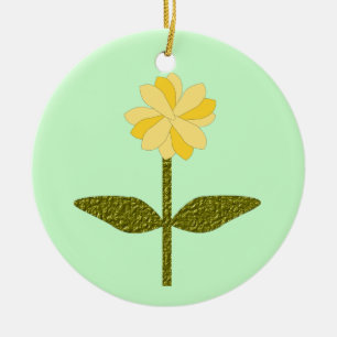 Ornamento De Cerâmica Aniversário Personalizado da Flor Amarela