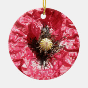 Ornamento De Cerâmica Aniversário Personalizado da Macro da Flor Vermel