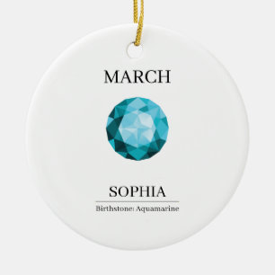 Ornamento De Cerâmica Aniversário Personalizado de Aquamarina de Março