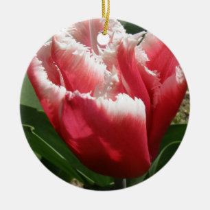 Ornamento De Cerâmica Aniversário Personalizado de Tulipas Rosa