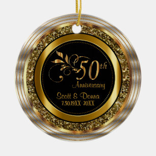 Ornamento De Cerâmica Aniversário personalizado do 50º Ouro