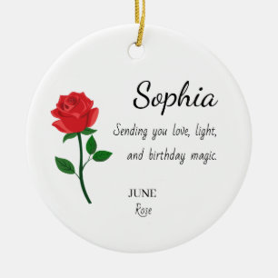 Ornamento De Cerâmica Aniversário Personalizado Rose de Junho