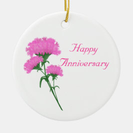 Ornamento De Cerâmica Aniversário Três Cravos Rosa