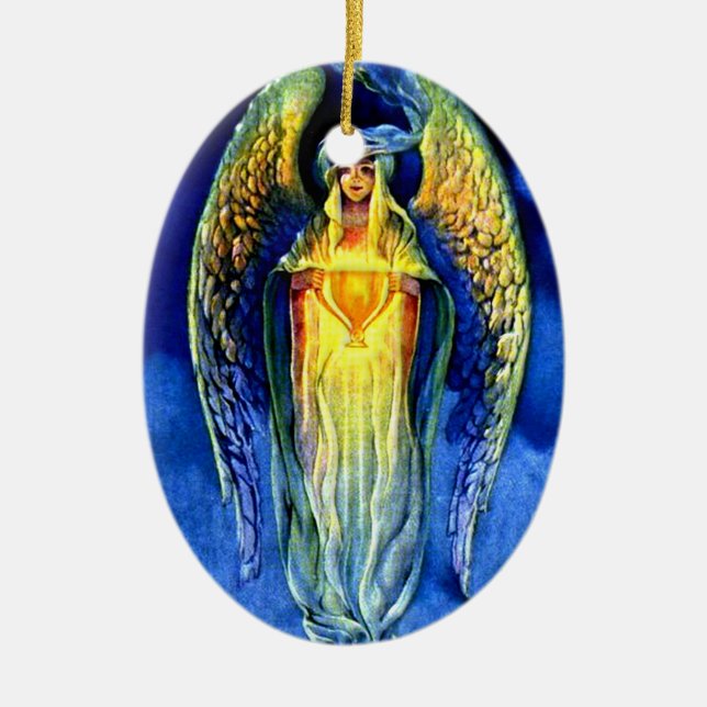 Ornamento De Cerâmica Anjo Azul no Espírito do Natal (Frente)