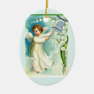 Ornamento De Cerâmica Anjo Bebê Com Bela Azul