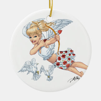 Ornamento De Cerâmica Anjo bonito do Cupido com a seta de amor pelo Al
