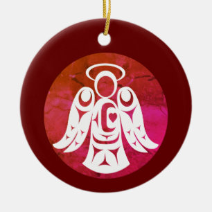 Ornamento De Cerâmica Anjo Branco Vermelho