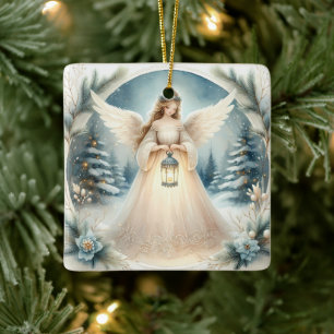 Ornamento De Cerâmica Anjo Celestial Lanterna de Esperança do Inverno