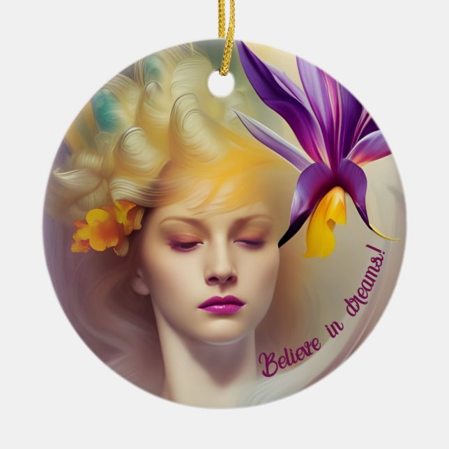 Ornamento De Cerâmica Anjo com orquídea (Frente)