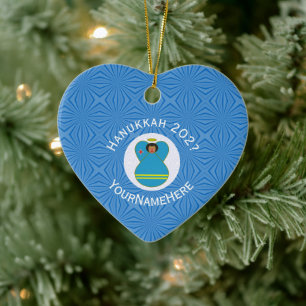 Ornamento De Cerâmica Anjo da Bandeira de Hanukkah Personalizada de Arub