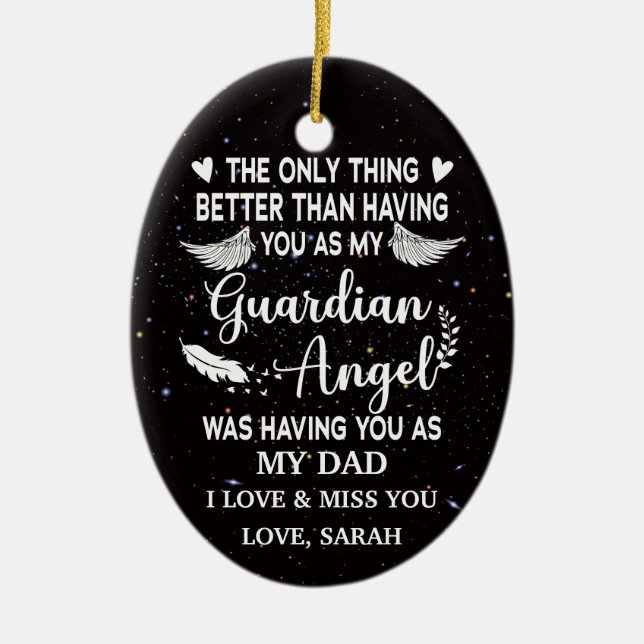 Ornamento De Cerâmica Anjo da guarda do Pai Memorial Personalizado (Frente)