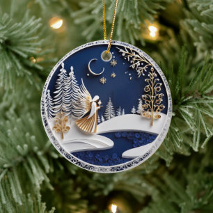 Ornamento De Cerâmica Anjo da Noite Estrelada em Estilo de Recorte de Pa