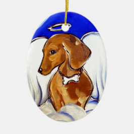 Ornamento De Cerâmica Anjo Dachshund Vermelho