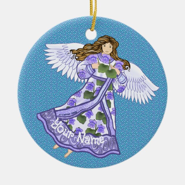 Ornamento De Cerâmica Anjo das Violetas (Frente)
