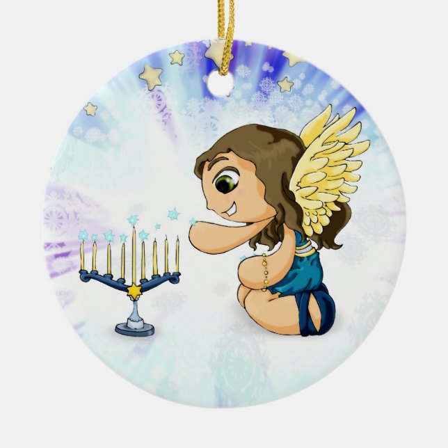 Ornamento De Cerâmica Anjo de Menorah (Frente)