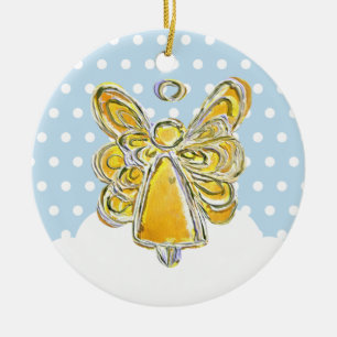 Ornamento De Cerâmica Anjo De Natal Amarelo Tocando Em Neve
