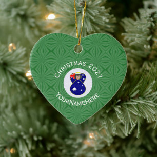 Ornamento De Cerâmica Anjo de Natal Bandeira Australiana Nome Ano Coraçã