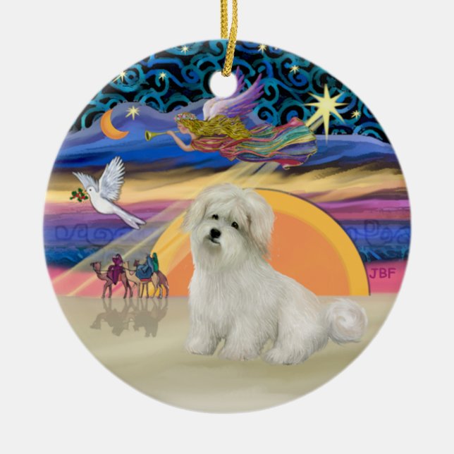 Ornamento De Cerâmica Anjo de Natal - Coton de Tulear (Frente)
