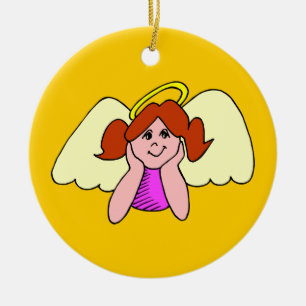 Ornamento De Cerâmica Anjo de Natal da Bonita Rapariga Vermelha