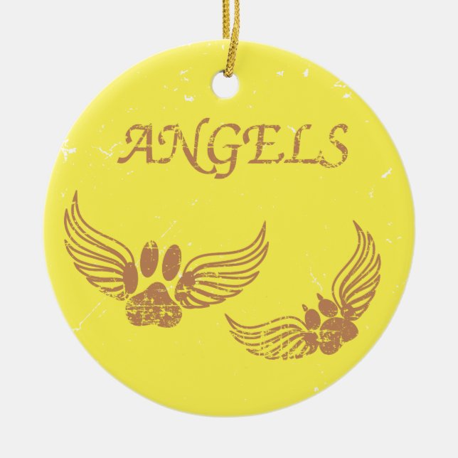 Ornamento De Cerâmica Anjo Desconfortável - Peças De Pet Amarelo (Frente)