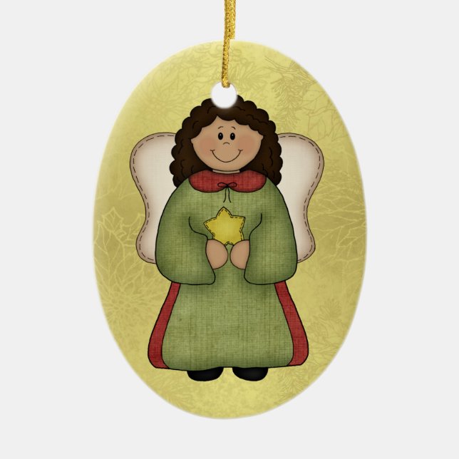 Ornamento De Cerâmica Anjo do afro-americano (Frente)