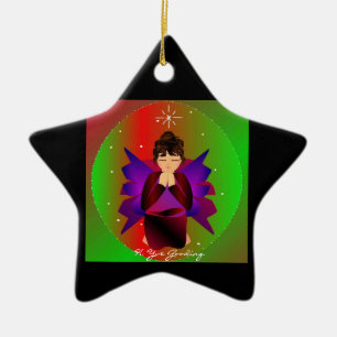 Ornamento De Cerâmica Anjo do Natal ao redor do mundo em preto II